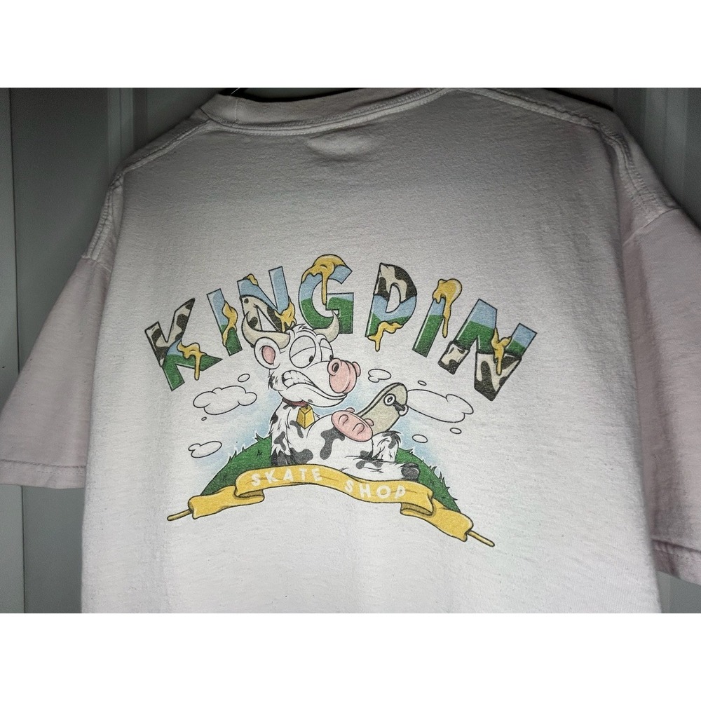 Vintage Y2k Kingpin Skate Shop Cow Skater Light Pink T-Shirt Size Mens XL